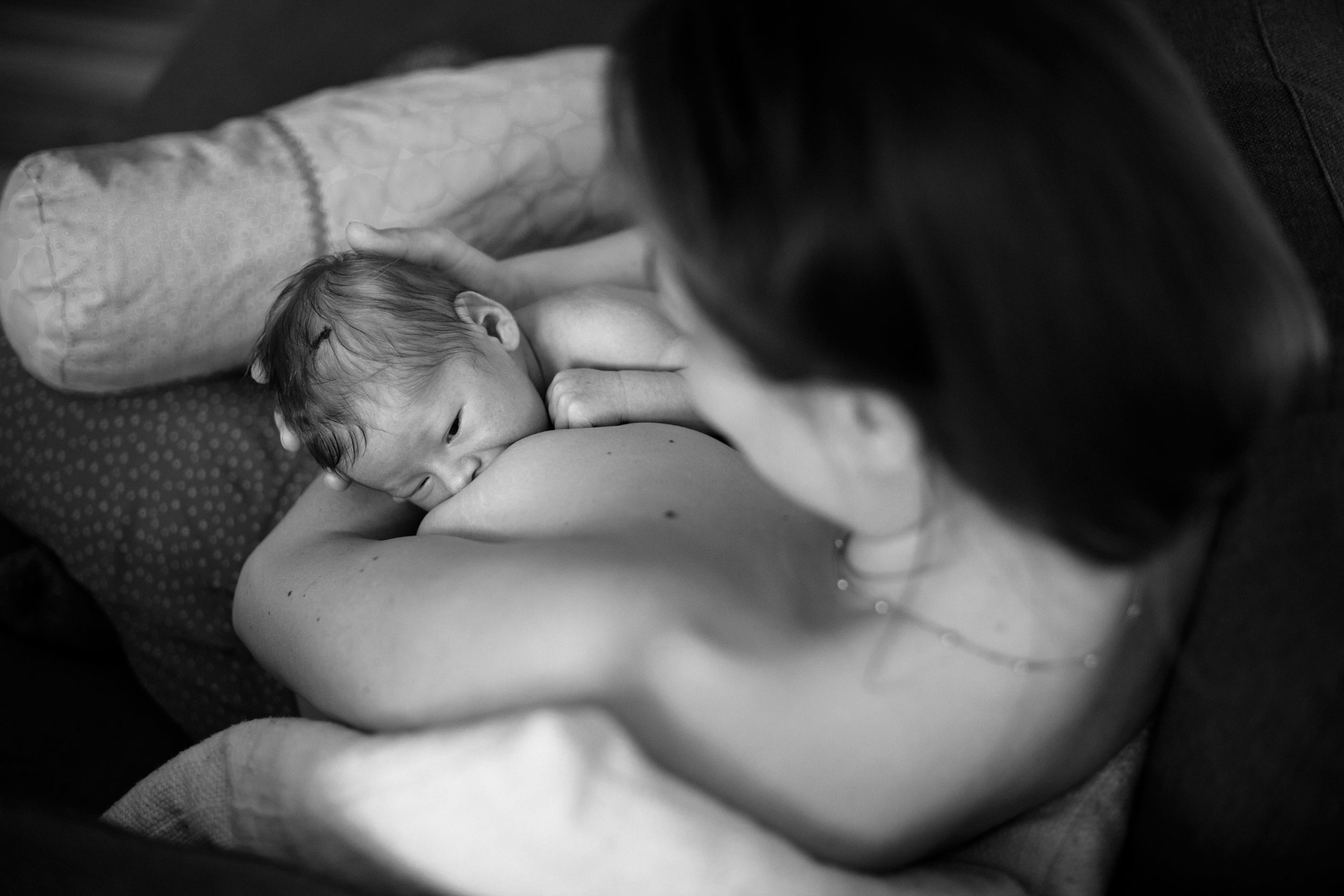 Neugeborenenfotos Berlin - Neugeborenes beim Trinken am Mamas Brust
